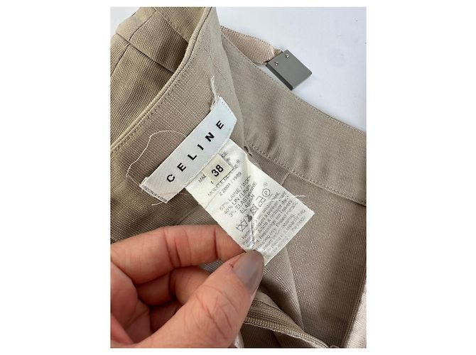 Céline Gonna midi Vintage Celine in misto lino Beige c. 2010s M - vista 4