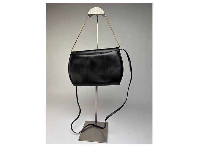 Vintage Givenchy 4G Logo Schultertasche mit Klappe Späte 1970er Black Gold Schwarz - Ansicht 2