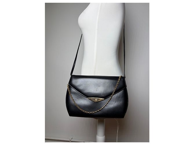 Vintage Givenchy 4G Logo Schultertasche mit Klappe Späte 1970er Black Gold Schwarz - Ansicht 4