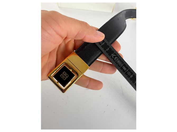 Cintura in pelle Vintage Givenchy Logo 4G c. fine anni '80 Nero Oro - vista 12