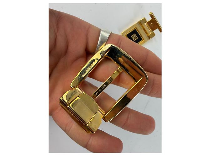 Cintura in pelle Vintage Givenchy Logo 4G c. fine anni '80 Nero Oro - vista 14