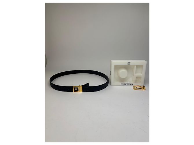 Cintura in pelle Vintage Givenchy Logo 4G c. fine anni '80 Nero Oro - vista 15