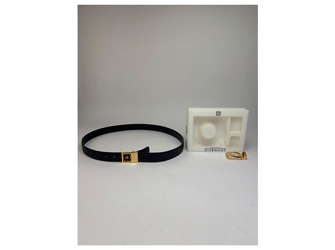 Cintura in pelle Vintage Givenchy Logo 4G c. fine anni '80 Nero Oro - vista 3