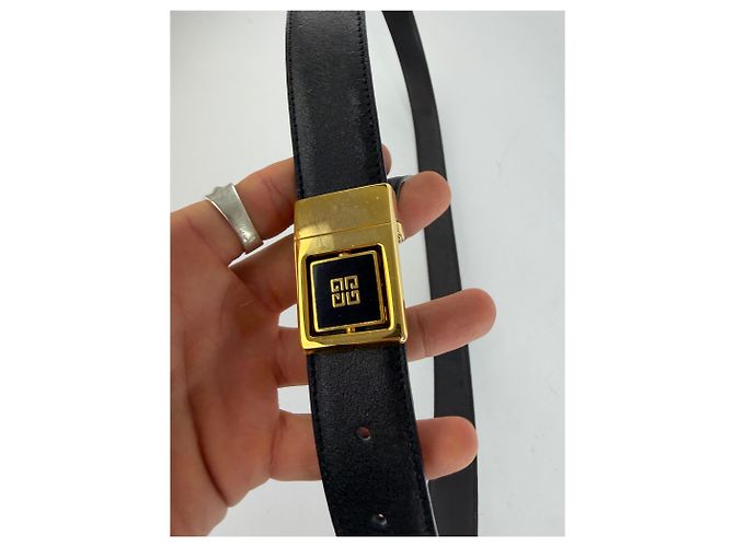 Cintura in pelle Vintage Givenchy Logo 4G c. fine anni '80 Nero Oro - vista 8