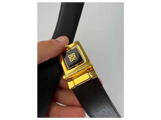 Cintura in pelle Vintage Givenchy Logo 4G c. fine anni '80 Nero Oro - vista 9
