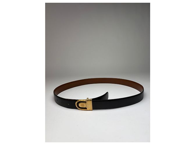 Cintura in pelle Vintage Givenchy Logo 4G c. fine anni '70 Nero Oro - vista 11