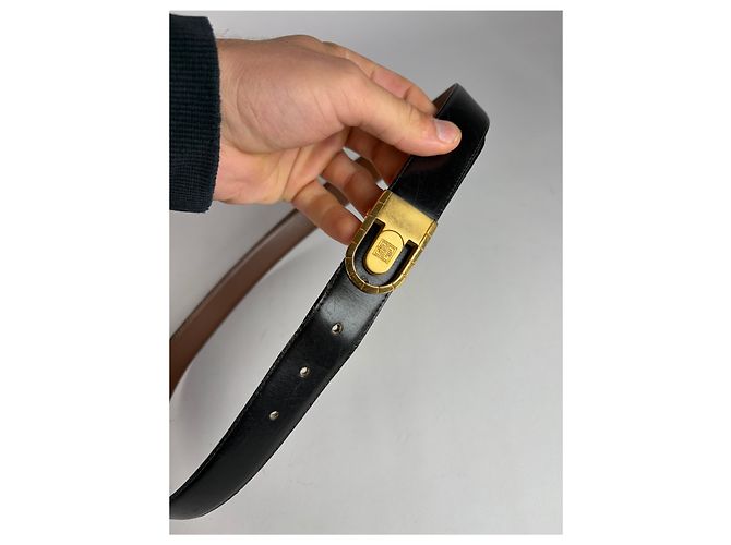 Cintura in pelle Vintage Givenchy Logo 4G c. fine anni '70 Nero Oro - vista 2