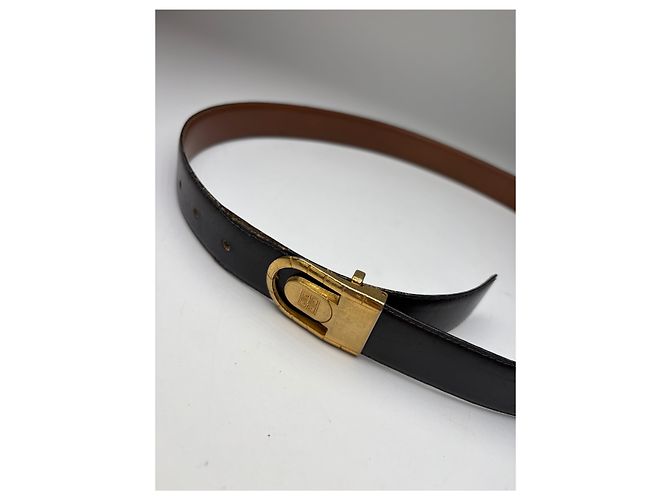Cintura in pelle Vintage Givenchy Logo 4G c. fine anni '70 Nero Oro - vista 4