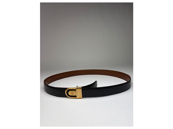 Cintura in pelle Vintage Givenchy Logo 4G c. fine anni '70 Nero Oro - vista 6