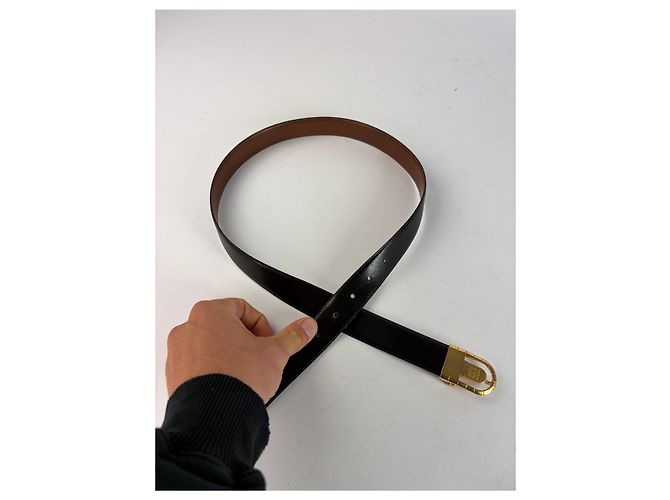 Cintura in pelle Vintage Givenchy Logo 4G c. fine anni '70 Nero Oro - vista 8
