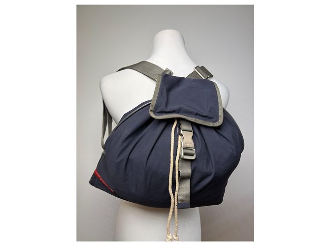 Vintage Prada Linea Rossa Beuteltasche Ende 1990er Navy Marineblau - Ansicht 13