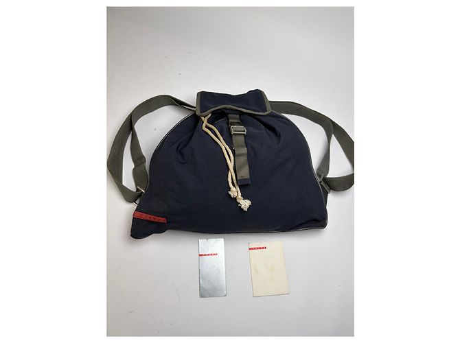 Vintage Prada Linea Rossa Beuteltasche Ende 1990er Navy Marineblau - Ansicht 3