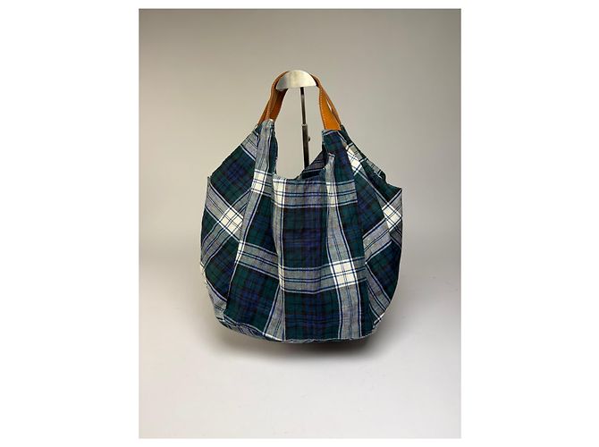Comme Des Garcons Tote bag vintage Comme des Garçons in lino a quadri verde blu - vista 10