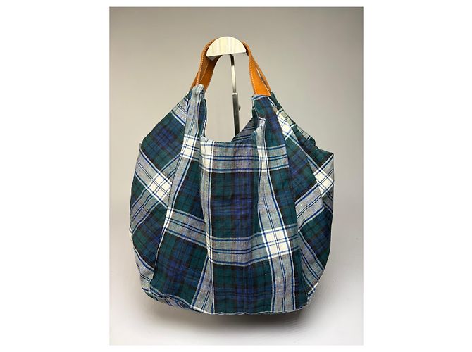 Comme Des Garcons Tote bag vintage Comme des Garçons in lino a quadri verde blu - vista 2