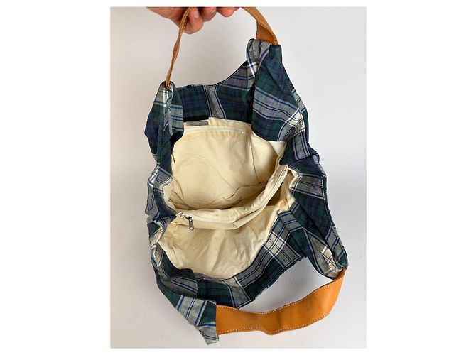 Comme Des Garcons Tote bag vintage Comme des Garçons in lino a quadri verde blu - vista 3