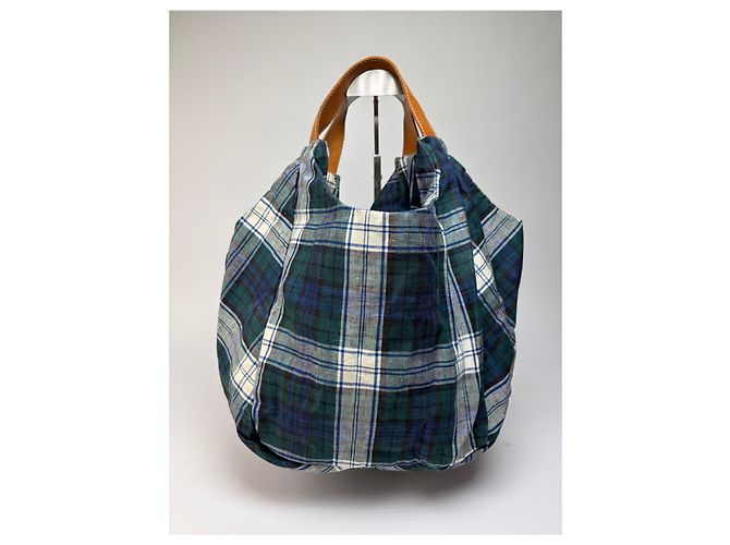 Comme Des Garcons Tote bag vintage Comme des Garçons in lino a quadri verde blu - vista 8