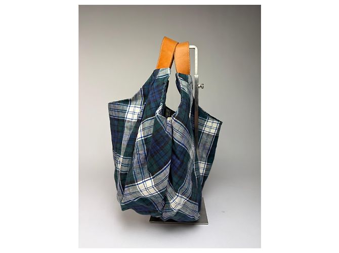 Comme Des Garcons Tote bag vintage Comme des Garçons in lino a quadri verde blu - vista 9