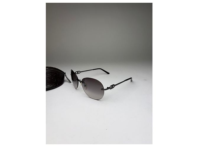 Triomphe Céline Occhiali da sole senza montatura Vintage Celine Macadam Fine anni '90 Nero Grigio - vista 5