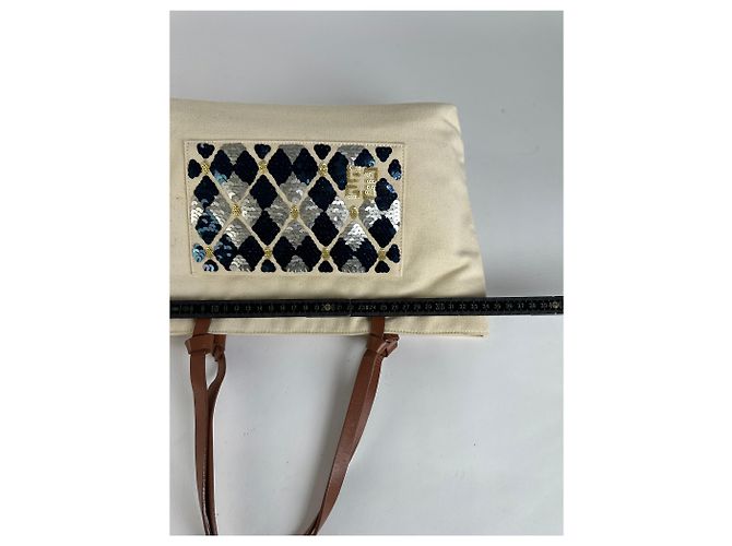 Vintage Givenchy Sequin Canvas Tote Ende 1990s Beige Navy - Ansicht 11