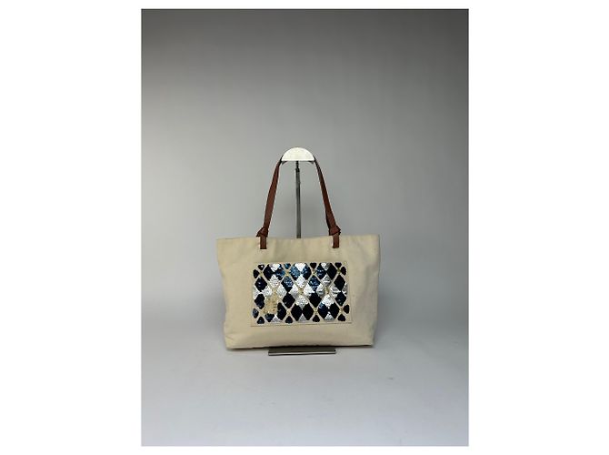 Vintage Givenchy Sequin Canvas Tote Ende 1990s Beige Navy - Ansicht 12