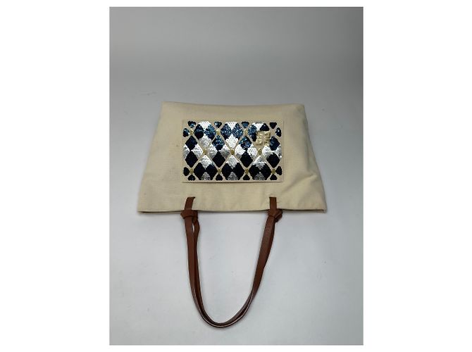 Vintage Givenchy Sequin Canvas Tote Ende 1990s Beige Navy - Ansicht 7