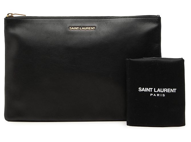 Autre Marque Clutch in pelle con zip Saint Laurent nera Nero - vista 7