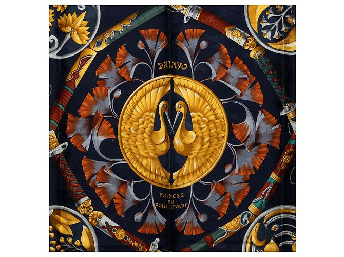 Foulard di seta Hermès Daimyo Princes Du Soleil Levant Blu 90 - vista 2