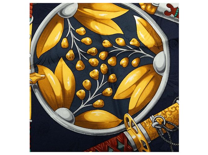 Foulard di seta Hermès Daimyo Princes Du Soleil Levant Blu 90 - vista 8