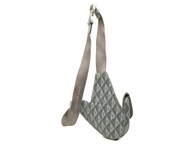 Autre Marque Dior CD Diamond Saddle Bag aus Canvas und Kalbsleder Grau - Ansicht 2