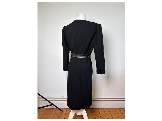 Abito Vintage Givenchy in lana con fiocco c. fine anni '80 Nero M - vista 3