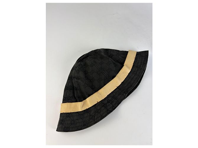 Sombrero Bucket Vintage Gucci GG Monogram Canvas Finales de los 90 Negro Beige - vista 10