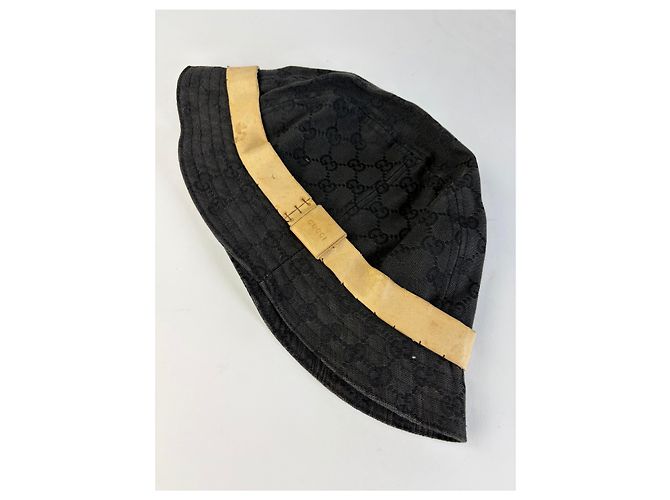 Sombrero Bucket Vintage Gucci GG Monogram Canvas Finales de los 90 Negro Beige - vista 11