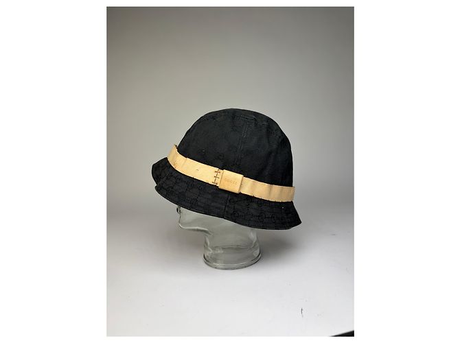Sombrero Bucket Vintage Gucci GG Monogram Canvas Finales de los 90 Negro Beige - vista 12