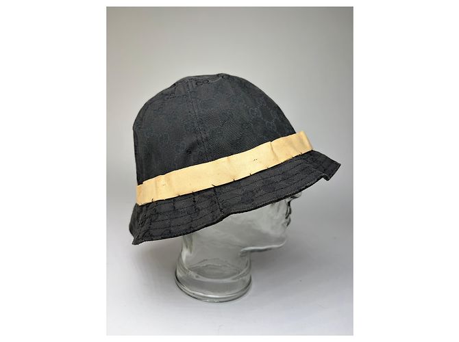 Sombrero Bucket Vintage Gucci GG Monogram Canvas Finales de los 90 Negro Beige - vista 5