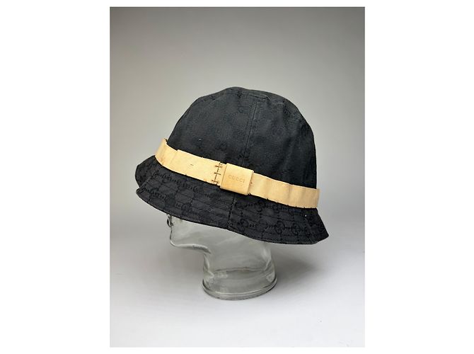 Sombrero Bucket Vintage Gucci GG Monogram Canvas Finales de los 90 Negro Beige - vista 7