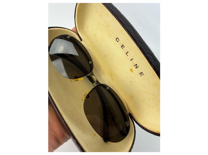 Céline Occhiali da sole Vintage Celine Triomphe Metal Fine anni 1990 Black Gold D'oro - vista 3