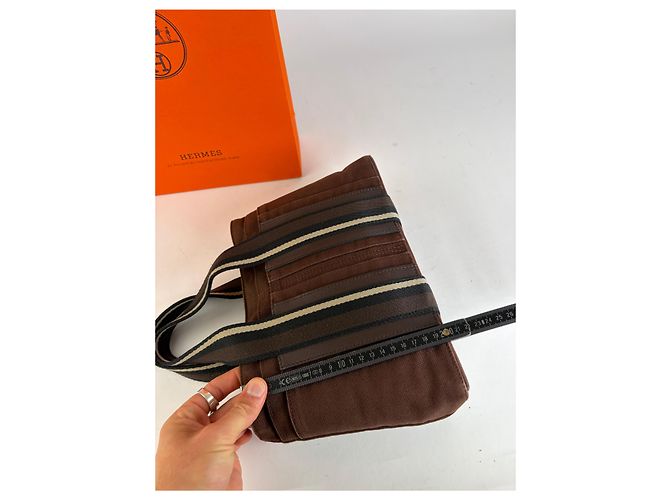 Tote Vintage Hermès Troca Canvas Fine anni '90 Brown / 1, 2, 3, 6 Marrone - vista 10