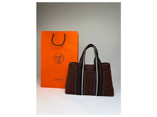 Tote Vintage Hermès Troca Canvas Fine anni '90 Brown / 1, 2, 3, 6 Marrone - vista 12