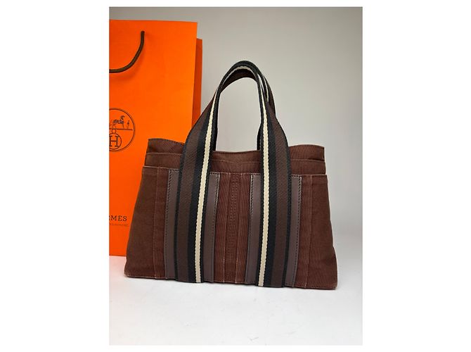 Tote Vintage Hermès Troca Canvas Fine anni '90 Brown / 1, 2, 3, 6 Marrone - vista 13