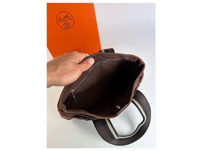 Tote Vintage Hermès Troca Canvas Fine anni '90 Brown / 1, 2, 3, 6 Marrone - vista 3