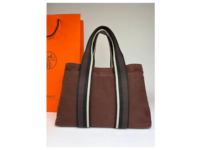 Tote Vintage Hermès Troca Canvas Fine anni '90 Brown / 1, 2, 3, 6 Marrone - vista 7
