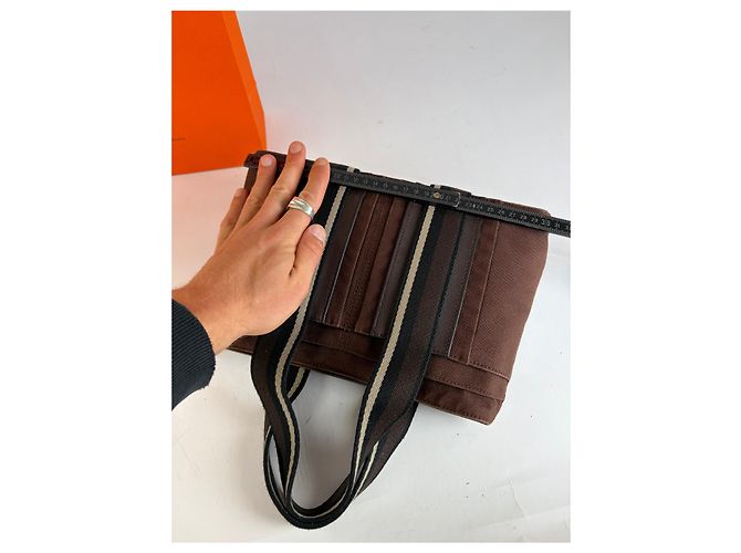 Tote Vintage Hermès Troca Canvas Fine anni '90 Brown / 1, 2, 3, 6 Marrone - vista 9