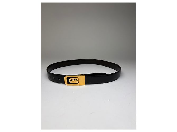 Céline Vintage Celine Carriage Logo Leather Belt Black Gold c. 1980s - view 5