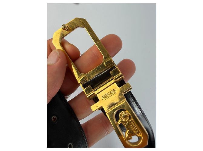 Céline Vintage Celine Carriage Logo Leather Belt Black Gold c. 1980s - view 6
