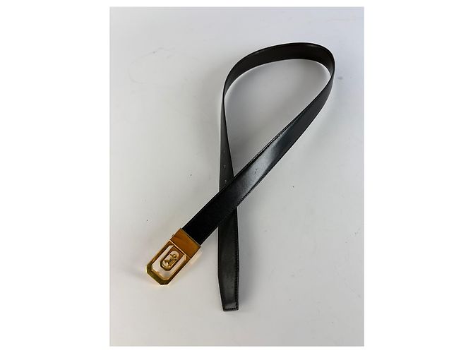 Céline Vintage Celine Carriage Logo Leather Belt Black Gold c. 1980s - view 7