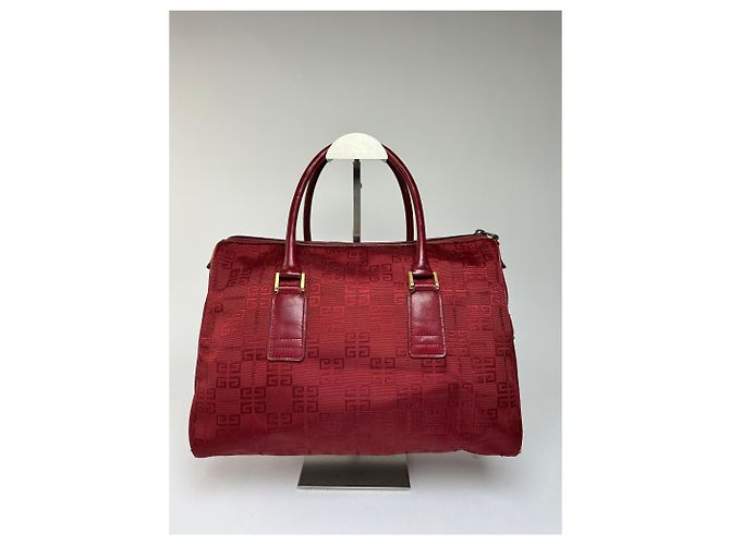 Vintage Givenchy 4G Monogram Jacquard Structured Bag Late 1990s Red Beige - view 2