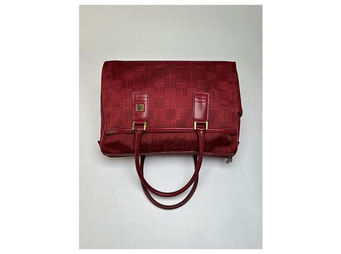 Vintage Givenchy 4G Monogram Jacquard Structured Bag Late 1990s Red Beige - view 4