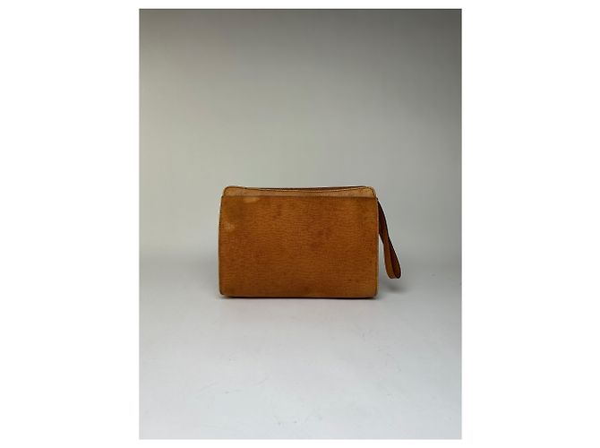 Triomphe Céline Clutch Vintage Celine in pelle martellata c. 1990 Tan Gold Cammello - vista 14