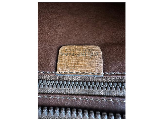 Triomphe Céline Clutch Vintage Celine in pelle martellata c. 1990 Tan Gold Cammello - vista 5
