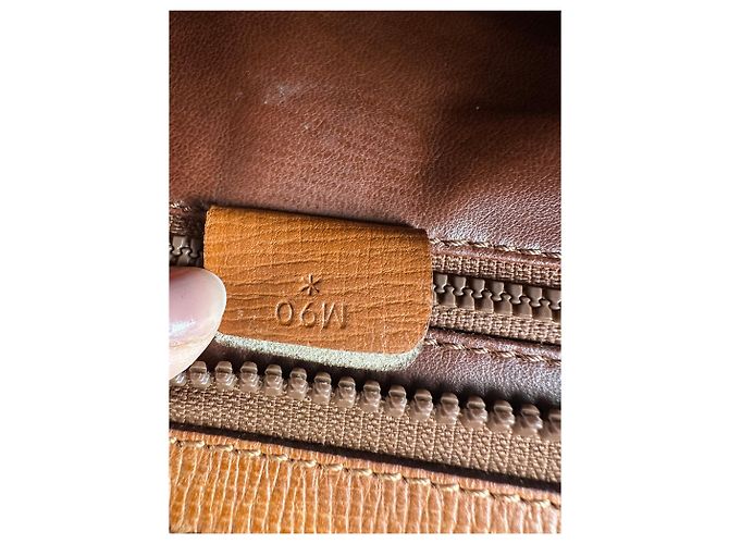 Triomphe Céline Clutch Vintage Celine in pelle martellata c. 1990 Tan Gold Cammello - vista 7